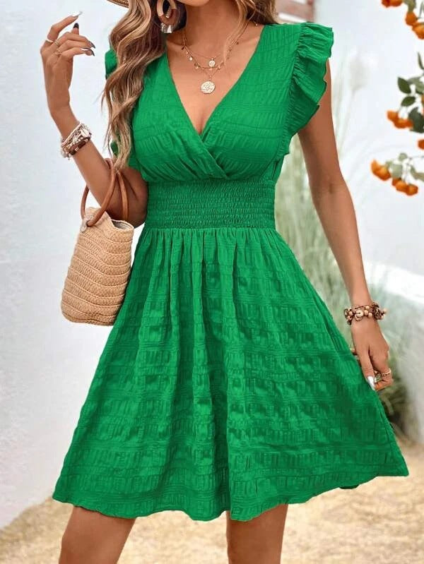 Robe plissée col en V Coupe Cintrée Amincissante Style Européen Et Américain