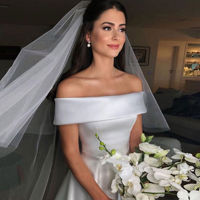 Robe de mariée pour femme, coupe droite, décolleté bateau