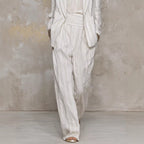 Womens Stylish And Elegant Striped Long-Sleeve Blazer And Pants Suit Set
