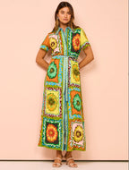 Robe Lacée Imprimée Mode Taille Haute Femme