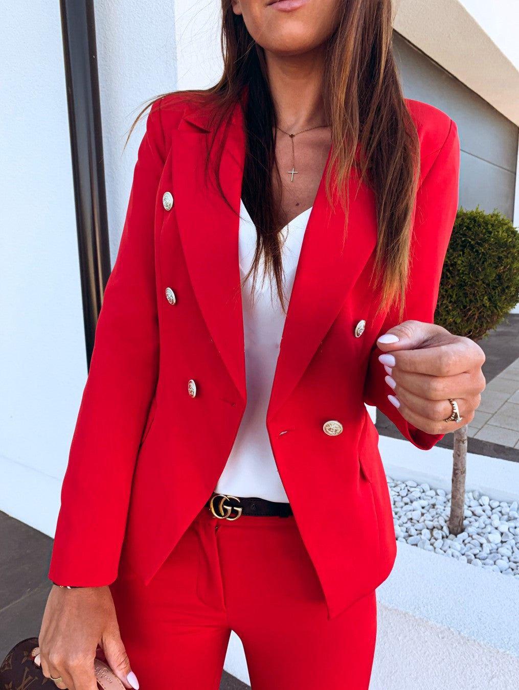 Blazer femme croisé à boutons métalliques