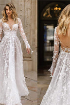Robe de mariée sexy en dentelle à manches longues, robe de soirée