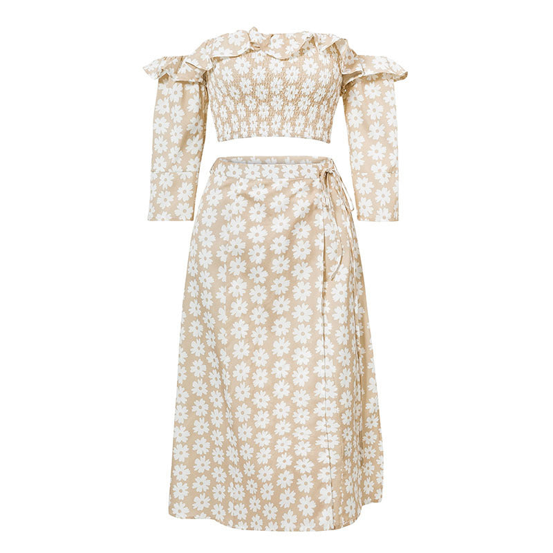 Robe moulante à volants avec robe trapèze florale à épaules dénudées