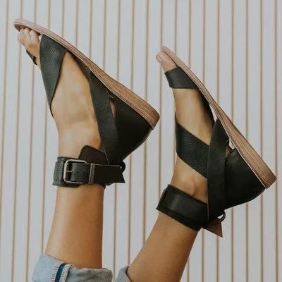 Sandales grande taille pour femmes, chaussures plates romaines