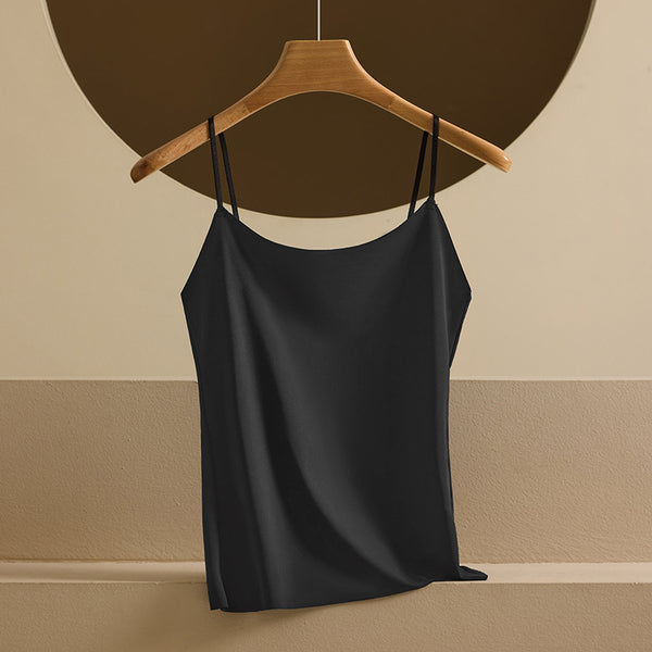 Caraco sans coutures en soie glacée pour femme, couleur unie, top décontracté à porter en dessous