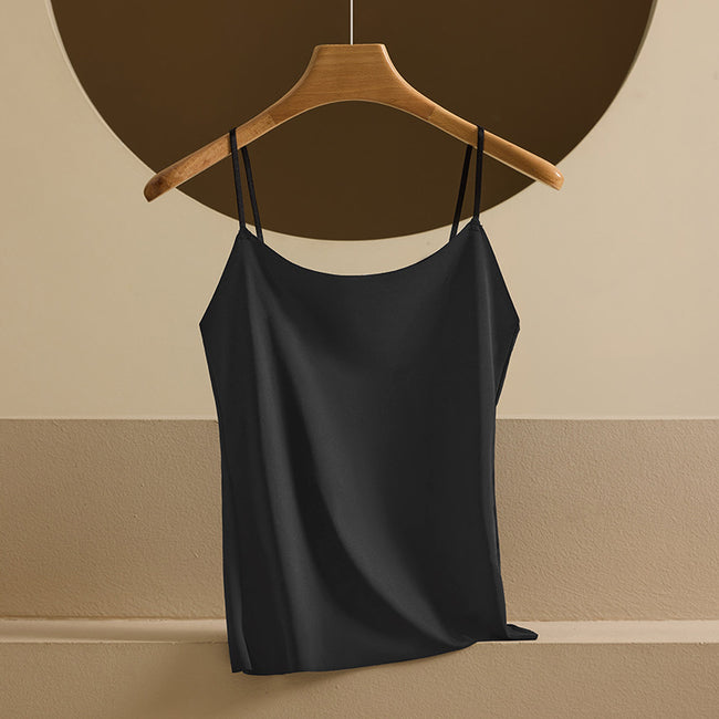 Caraco sans coutures en soie glacée pour femme, couleur unie, top décontracté à porter en dessous Hover Image