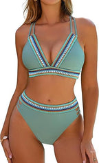 Maillot de bain deux pièces taille haute pour femme