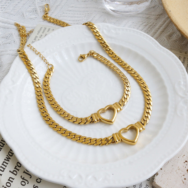 Collier et bracelet personnalisés « Chaîne d'amour » pour femme en acier inoxydable, bijou de clavicule inaltérable
