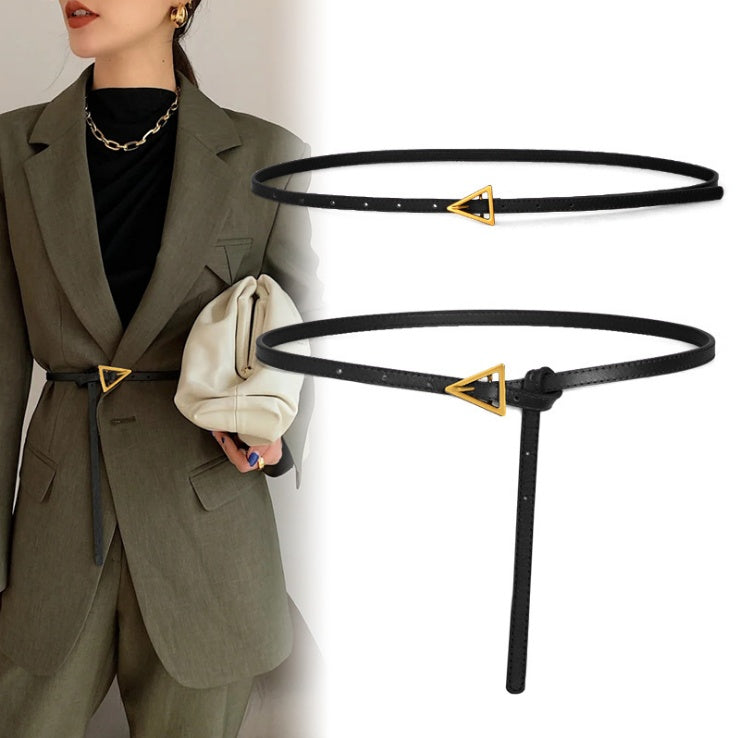 Ceinture fine en cuir décorative triangulaire pour femmes