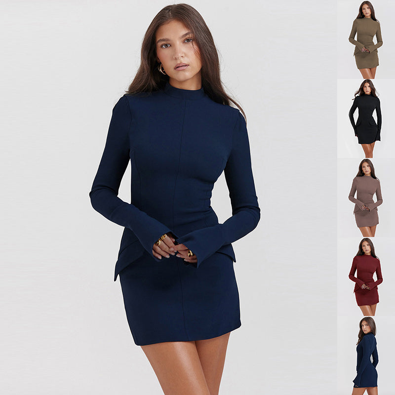 Robe longue ajustée à manches longues, sexy, moulante et élégante pour femme