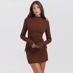 Robe longue ajustée à manches longues, sexy, moulante et élégante pour femme