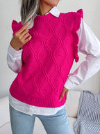 Gilet pull en maille diamant à volants pour femme