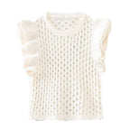 Gilet pull en tricot décoratif superposé évidé pour femmes