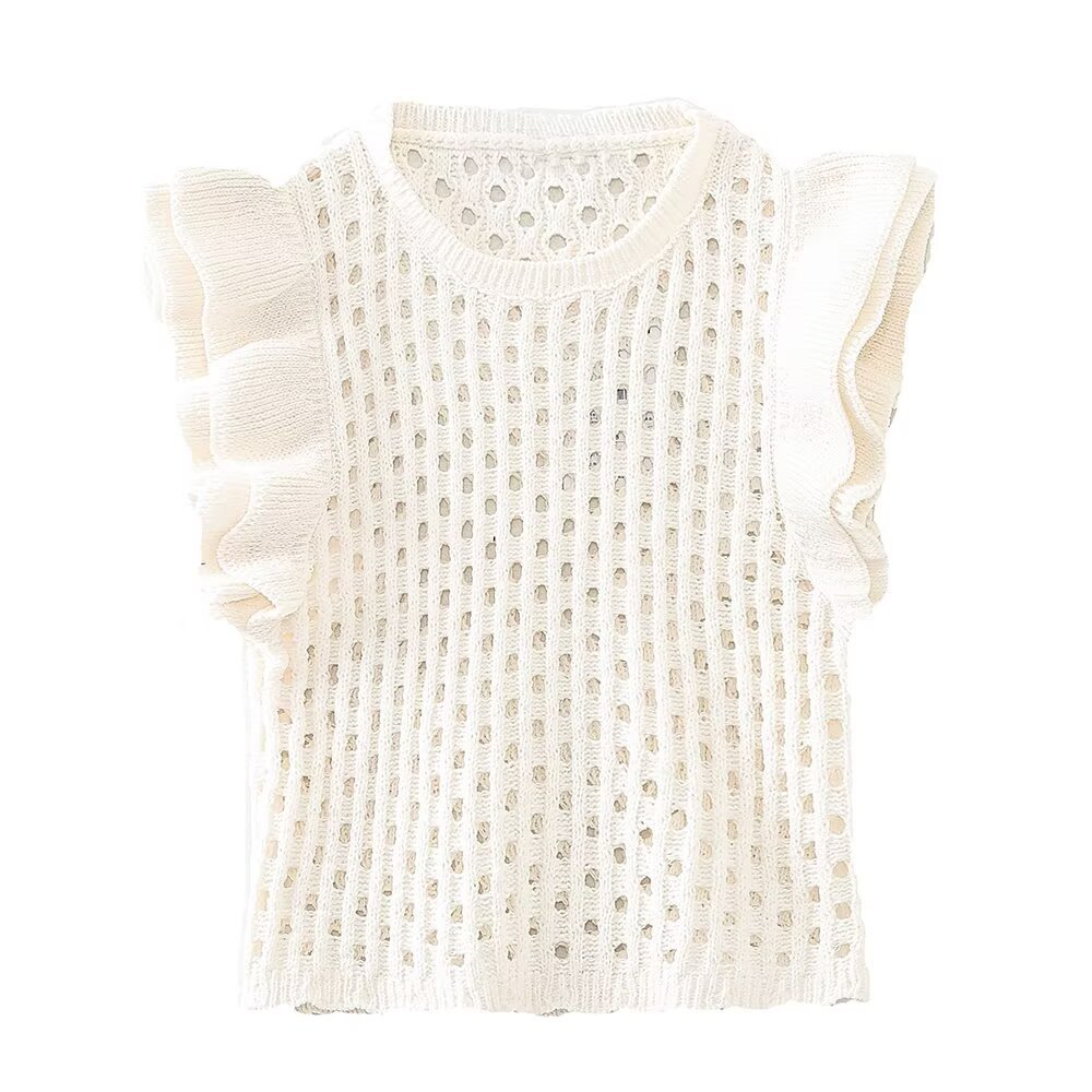 Gilet pull en tricot décoratif superposé évidé pour femmes