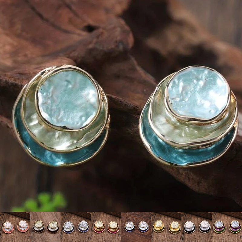 Boucles d'oreilles rondes peintes tricolores à la mode, élégantes et polyvalentes, boucles d'oreilles géométriques pour femmes