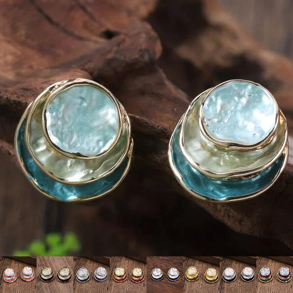 Boucles d'oreilles rondes peintes tricolores à la mode, élégantes et polyvalentes, boucles d'oreilles géométriques pour femmes