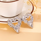 Nouvelles Boucles d'oreilles plissées en forme de cœur creux en lave, Bijoux fantaisie exagérés pour femmes, Cadeau de la Saint-Valentin