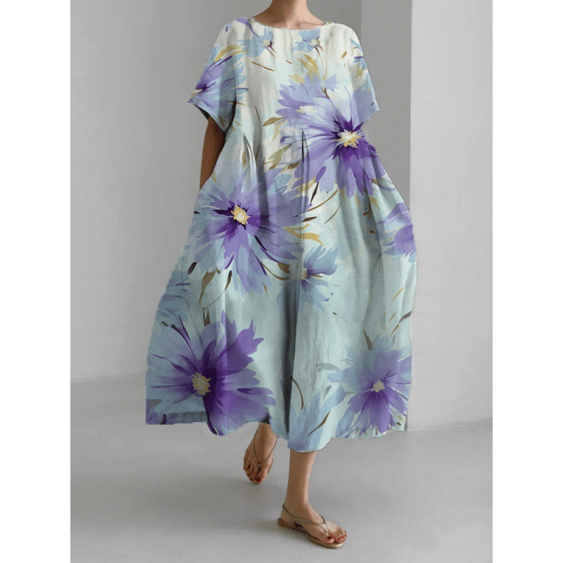 Robe Mode Courte Ample à Col Rond et Imprimé Fantaisie
