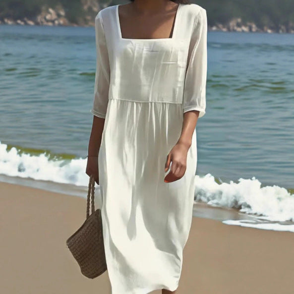 Robe longue imprimée décontractée à col rond et manches longues pour femme Hover Image