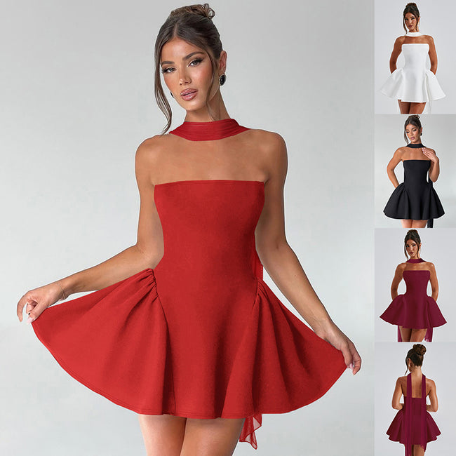 Robe courte bustier sexy avec fermeture éclair au dos, robe de soirée tendance Ins pour femme Hover Image