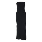 Robe longue fendue coupe ajustée de couleur unie