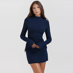Robe longue ajustée à manches longues, sexy, moulante et élégante pour femme
