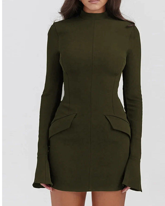 Robe longue ajustée à manches longues, sexy, moulante et élégante pour femme