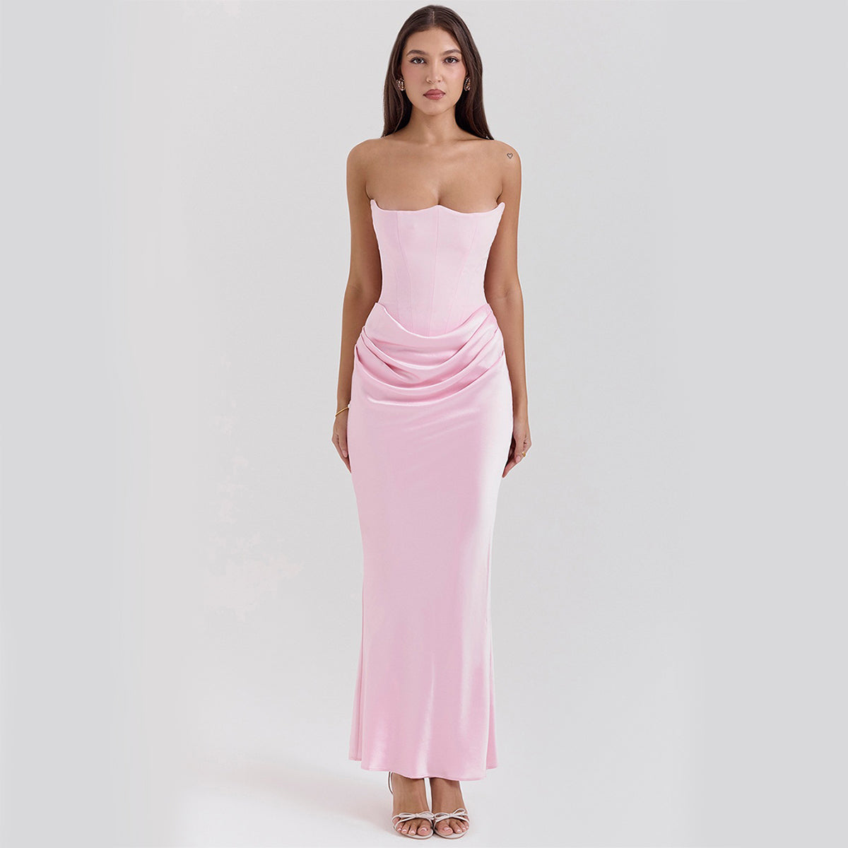 Robe longue bustier moulante, robe de soirée sexy sans dos pour femmes