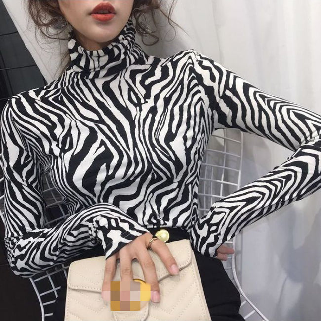 Chemise à manches longues à imprimé zèbre rétro pour femme, polyvalente Hover Image