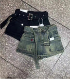 Short en jean taille haute trapèze pour femme