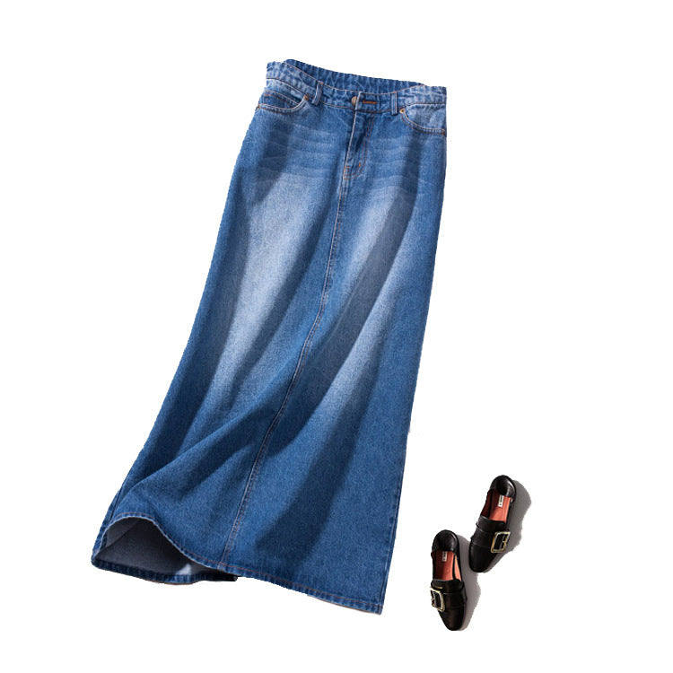 Jupe en jean trapèze mi-longue cheville pour femme