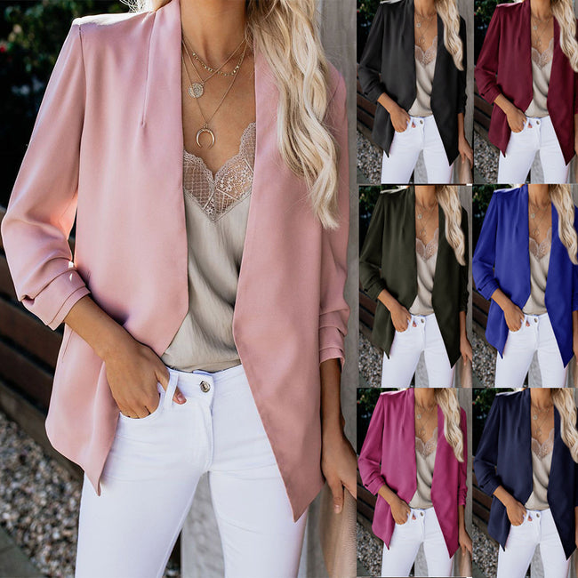 Petit blazer uni sauvage à manches longues Hover Image