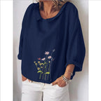 Chemise ample en lin à revers et manches longues pour femme