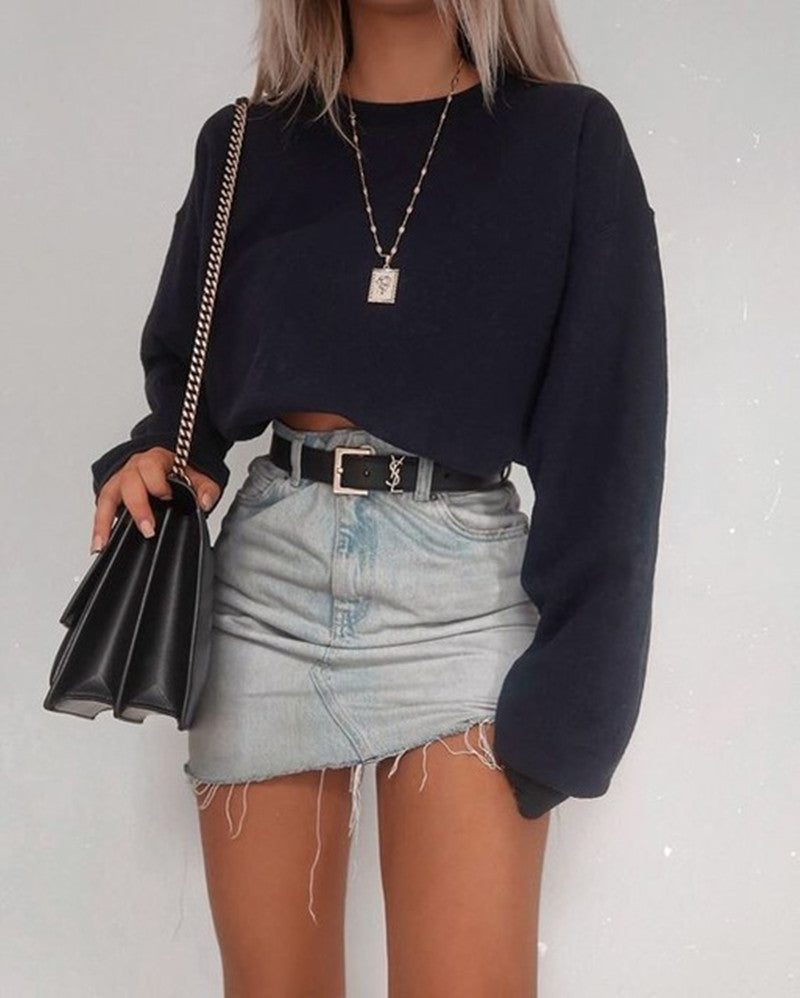 T-shirts crop top à manches longues pour femmes