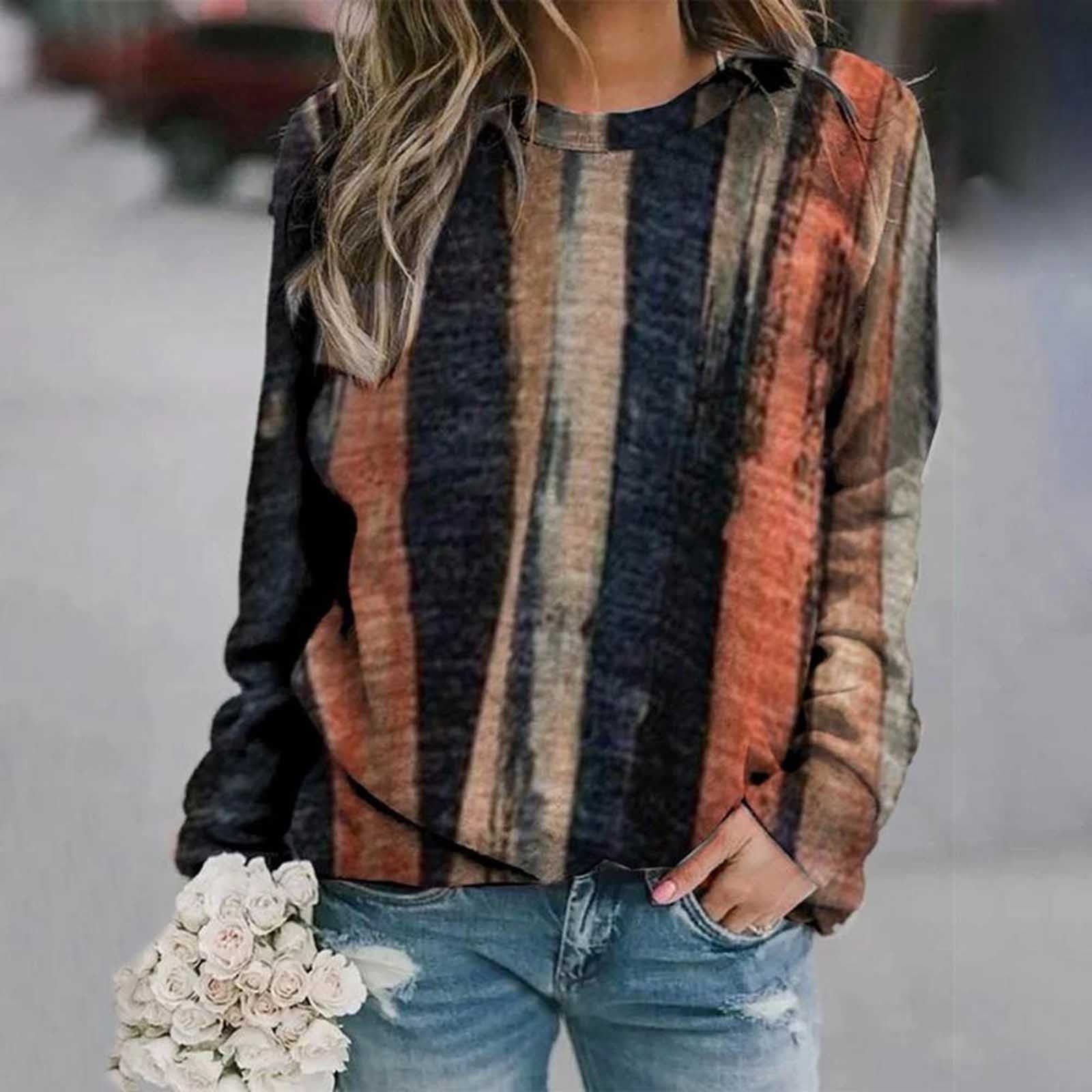 Sweat-shirts décontractés à imprimé pour femmes, t-shirts thermiques à col rond et manches longues, haut court ample, poleras de mujer style bohème et indépendant