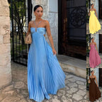 Robe longue plissée sans manches à bretelles, taille haute évidée, dos nu pour soirée, club, vêtement femme
