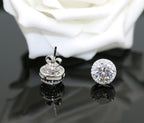 Boucles d'oreilles clous en métal rond argenté avec strass blancs et zircons, idéales pour les fêtes, bijoux pour femmes et filles.