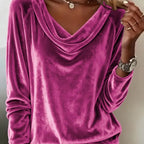 Chemises élégantes en velours à manches longues pour femmes, couleur unie, coupe ample, chemisiers à la mode, pulls, vêtements de fête pour l'automne et le printemps