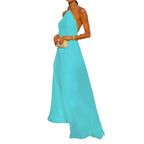 Robe longue dos nu sexy unie à grand décolleté licou