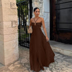 Robe longue plissée sans manches à bretelles, taille haute évidée, dos nu pour soirée, club, vêtement femme