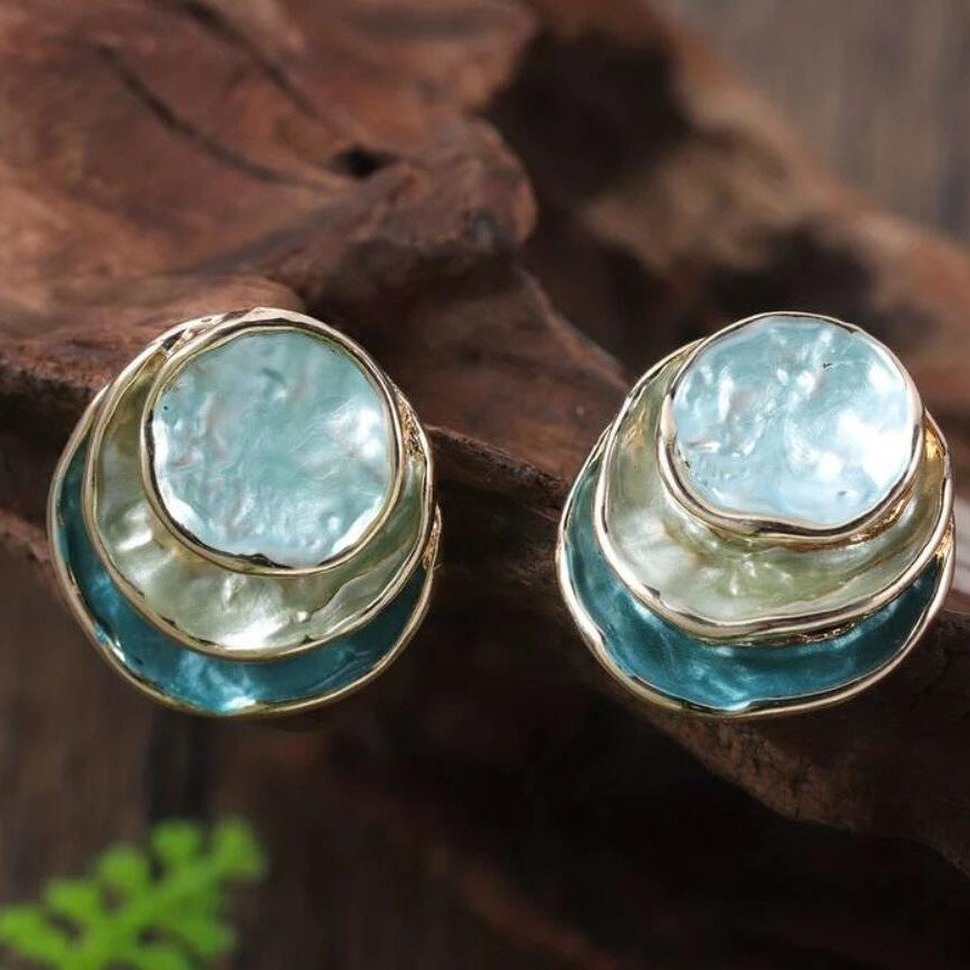 Boucles d'oreilles rondes peintes tricolores à la mode, élégantes et polyvalentes, boucles d'oreilles géométriques pour femmes