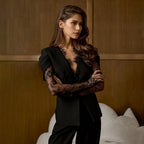 Blazer pour femme à panneau de dentelle et boucle unique