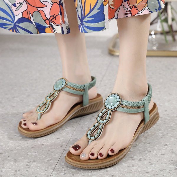 Tongs Bohème Femme Tressées Chaussures de Plage Claquettes