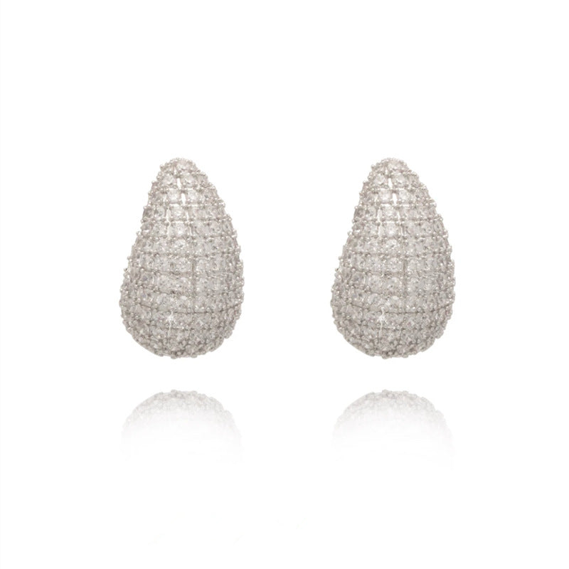 Boucles d'oreilles pendantes dôme épaisses et vintage en acier inoxydable brillant incrusté de zircon pour femmes