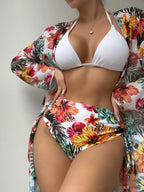 Maillot de bain trois pièces imprimé avec blouse en maille