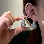 Boucles d'oreilles pendantes dôme épaisses et vintage en acier inoxydable brillant incrusté de zircon pour femmes