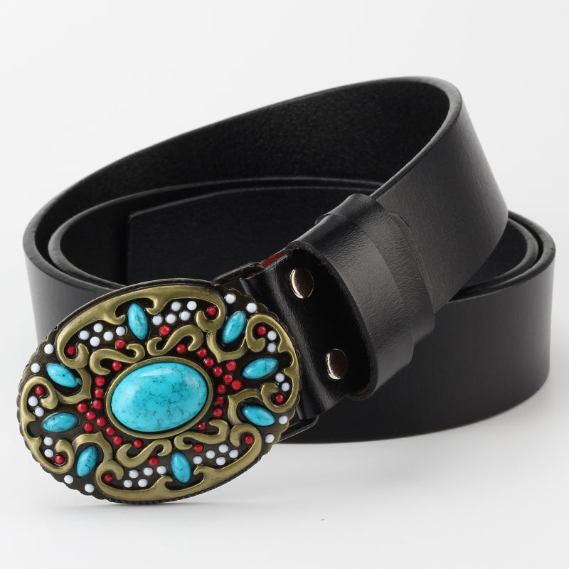 Ceinture Femme en Cuir Perles Décoration Mode