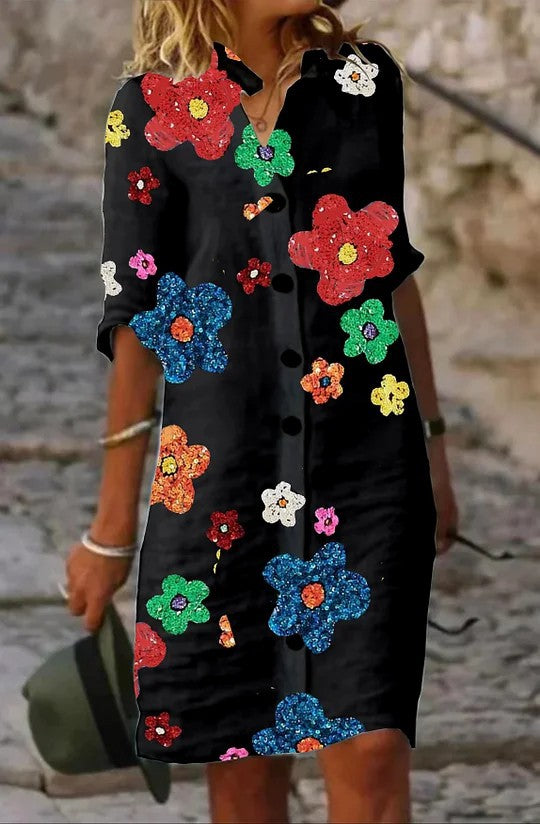 Robe en Coton et Lin à Motifs pour Femme