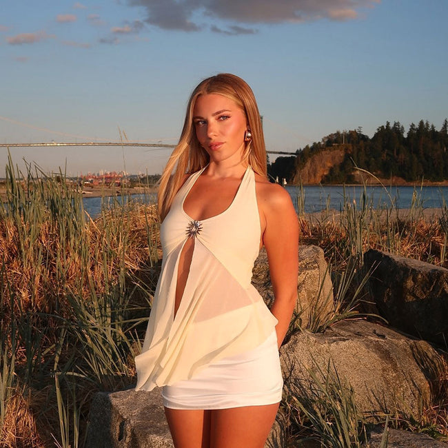 Haut camisole en résille à licou sexy pour femme "Ins Hot Girl" Main Image