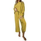 Ensemble deux pièces de sport ample à cordon, de couleur unie, style décontracté européen et américain.